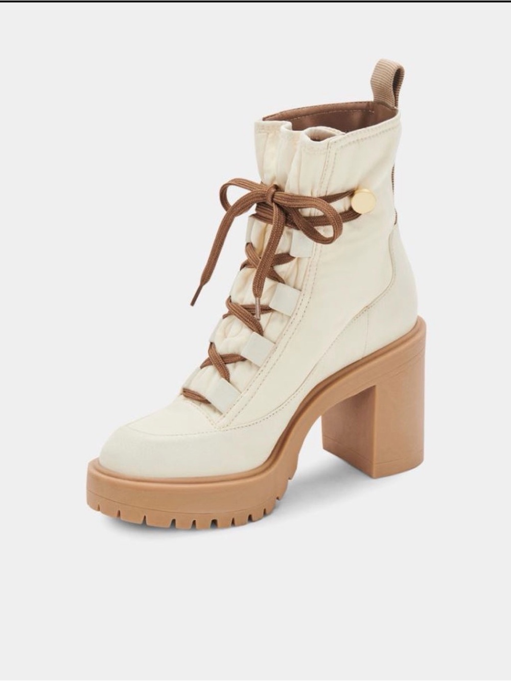 Dolce Vita Celida Off White Nylon Lace Up Lug Sole Hiker Boots Size 6